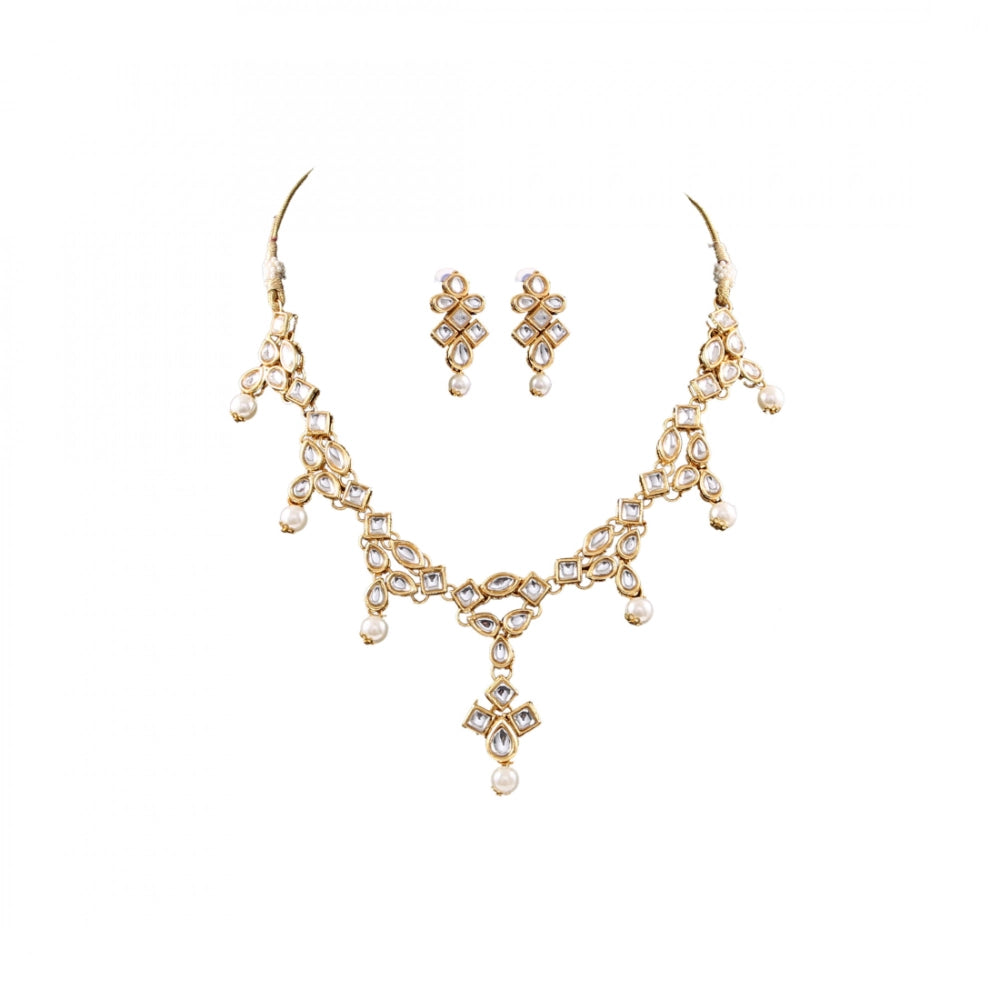 Designer Pearl Gold Plated Kundan Necklace Set