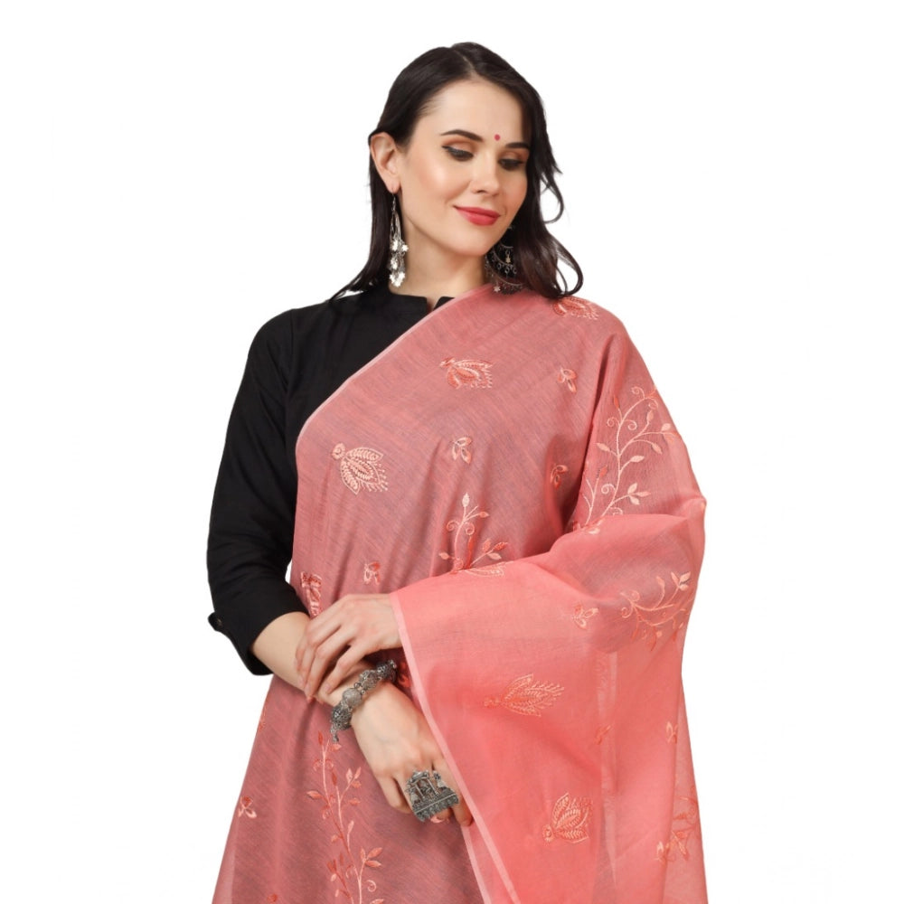 Generic Women's Cotton Embroidered Dupatta (Peach, Length: 2.25 to 2.50 Mtr)