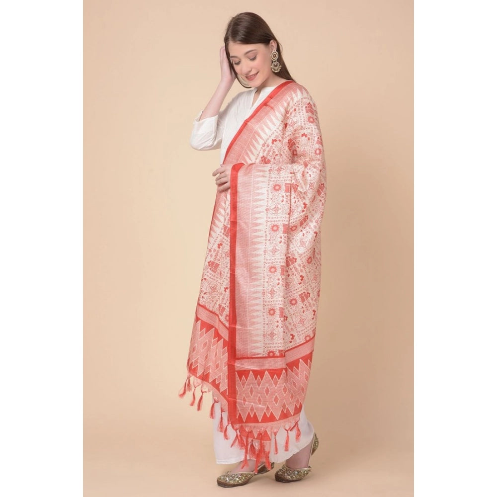 Generic Women's Art Silk Printed Dupatta (Orange, Length: 2.25 to 2.50 Mtr)