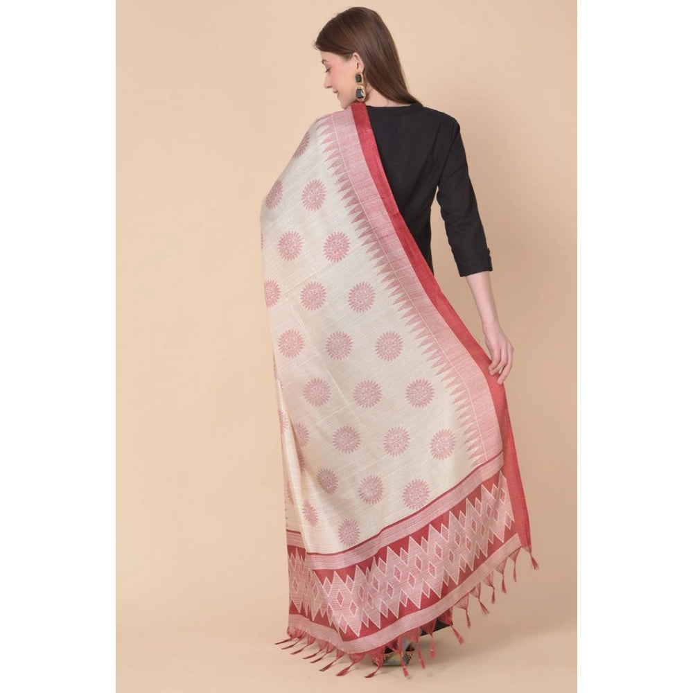 Generic Women's Art Silk Printed Dupatta (Maroon, Length: 2.25 to 2.50 Mtr)