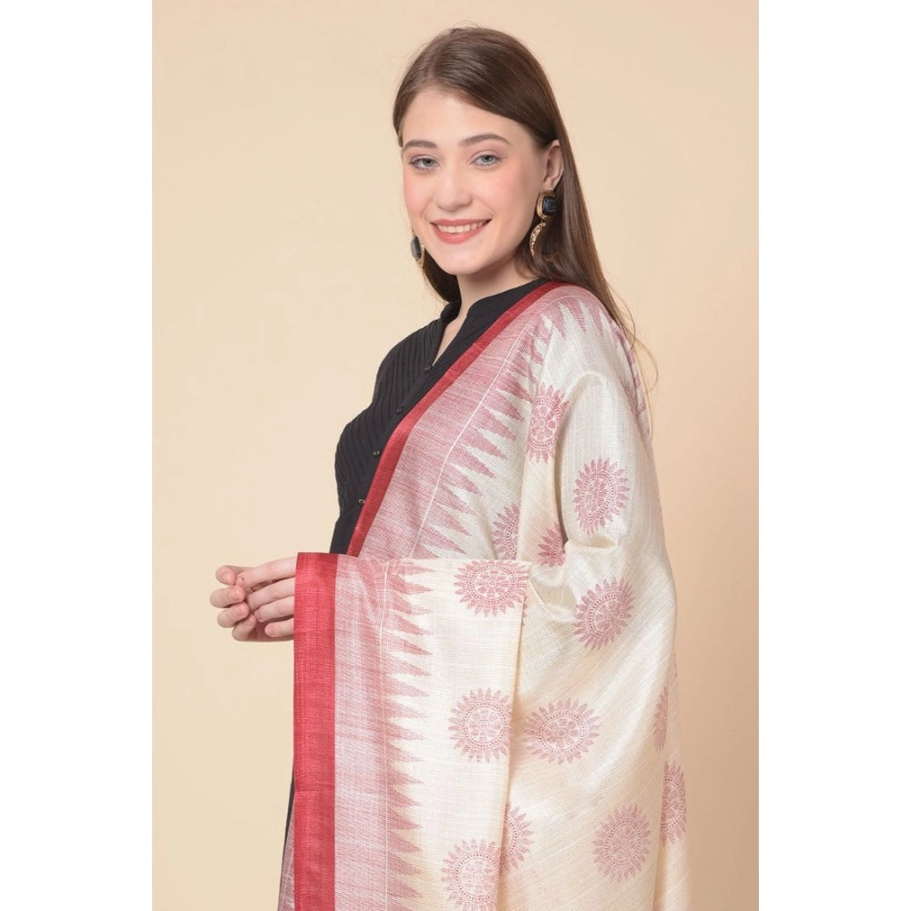 Generic Women's Art Silk Printed Dupatta (Maroon, Length: 2.25 to 2.50 Mtr)