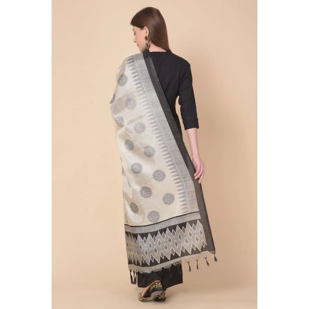 Generic Women's Art Silk Printed Dupatta (Black, Length: 2.25 to 2.50 Mtr)