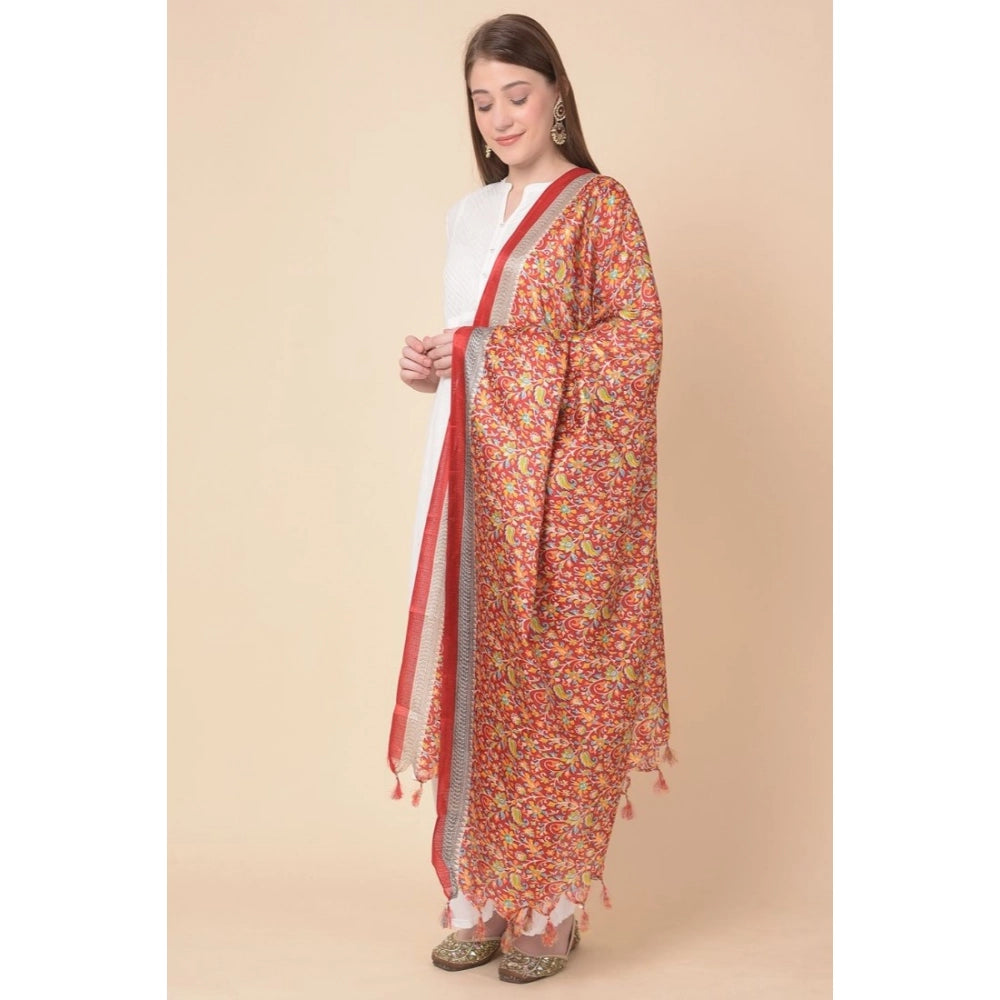 Generic Women's Art Silk Printed Dupatta (Red, Length: 2.25 to 2.50 Mtr)