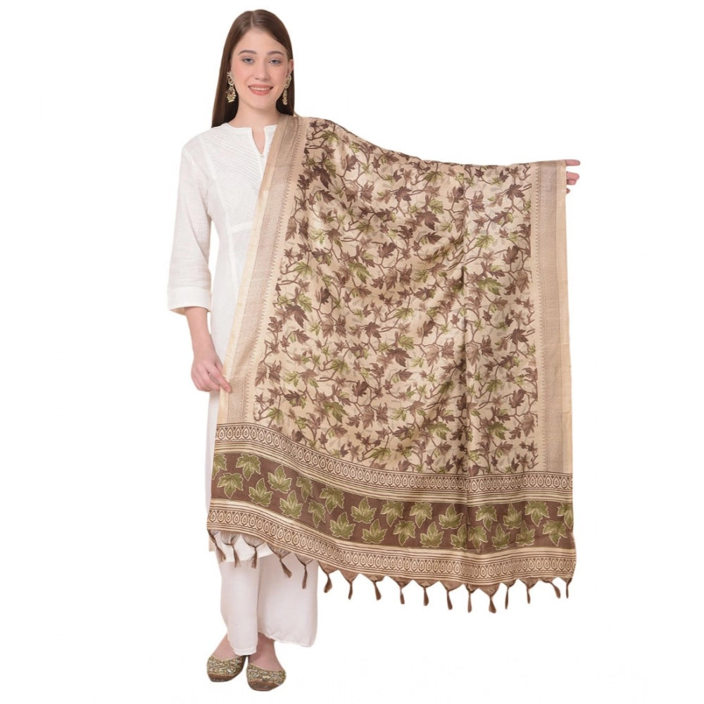 Generic Women's Art Silk Printed Dupatta (Gold, Length: 2.25 to 2.50 Mtr)