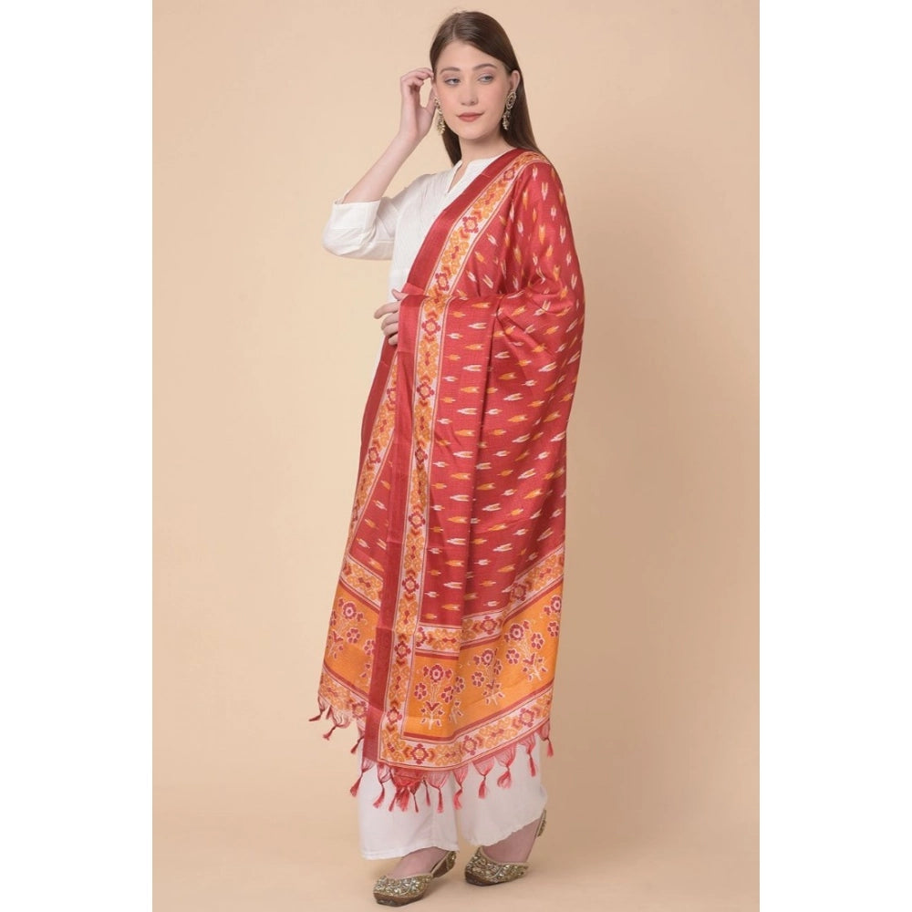 Generic Women's Art Silk Printed Dupatta (Red, Length: 2.25 to 2.50 Mtr)