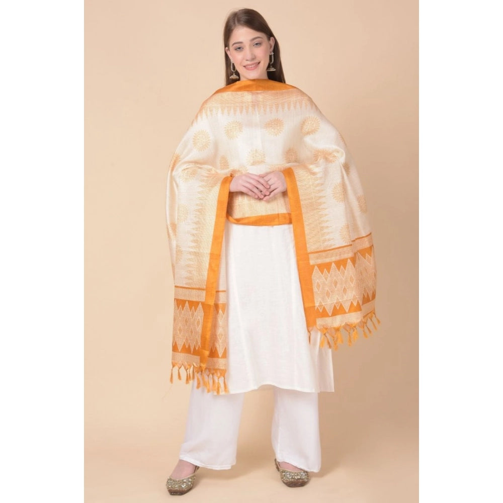 Generic Women's Art Silk Printed Dupatta (Orange, Length: 2.25 to 2.50 Mtr)