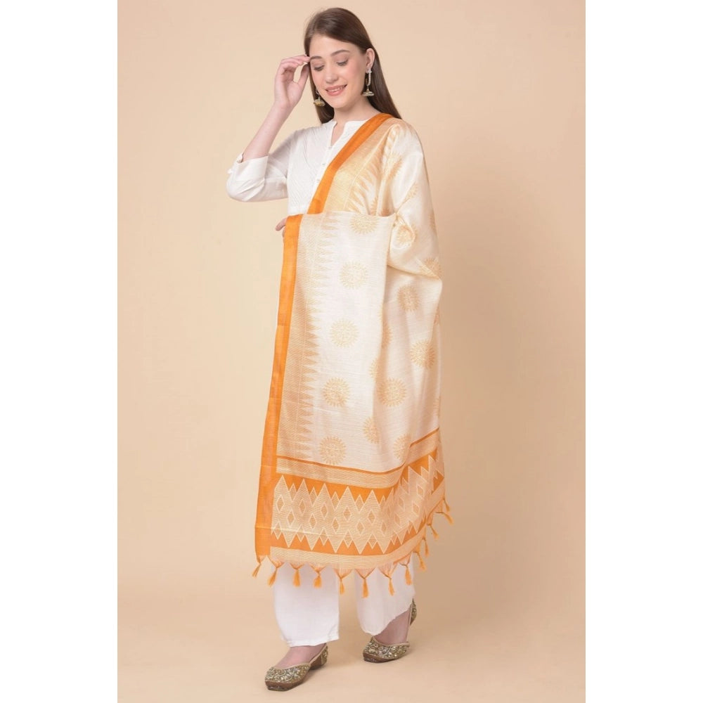 Generic Women's Art Silk Printed Dupatta (Orange, Length: 2.25 to 2.50 Mtr)