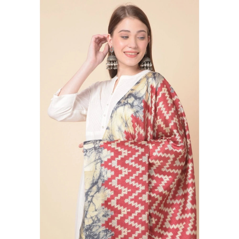 Generic Women's Art Silk Printed Dupatta (Maroon, Length: 2.25 to 2.50 Mtr)