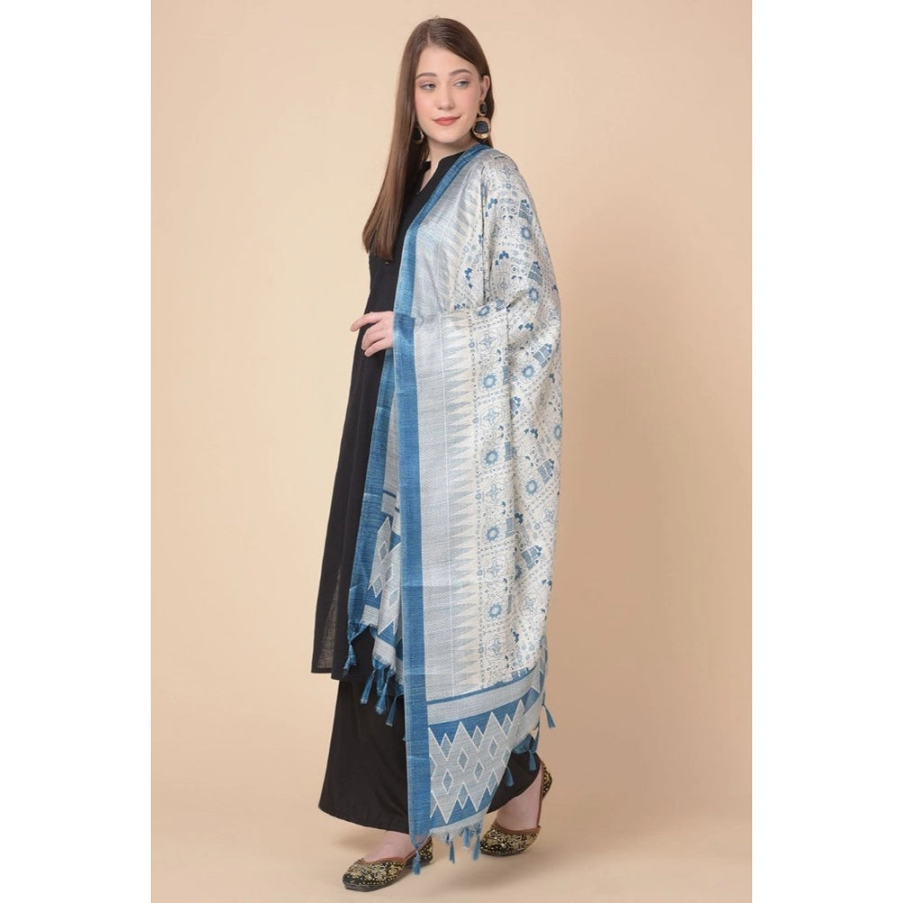 Generic Women's Art Silk Printed Dupatta (Turquoise, Length: 2.25 to 2.50 Mtr)