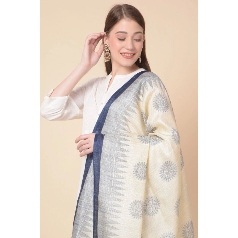 Generic Women's Art Silk Printed Dupatta (Blue, Length: 2.25 to 2.50 Mtr)