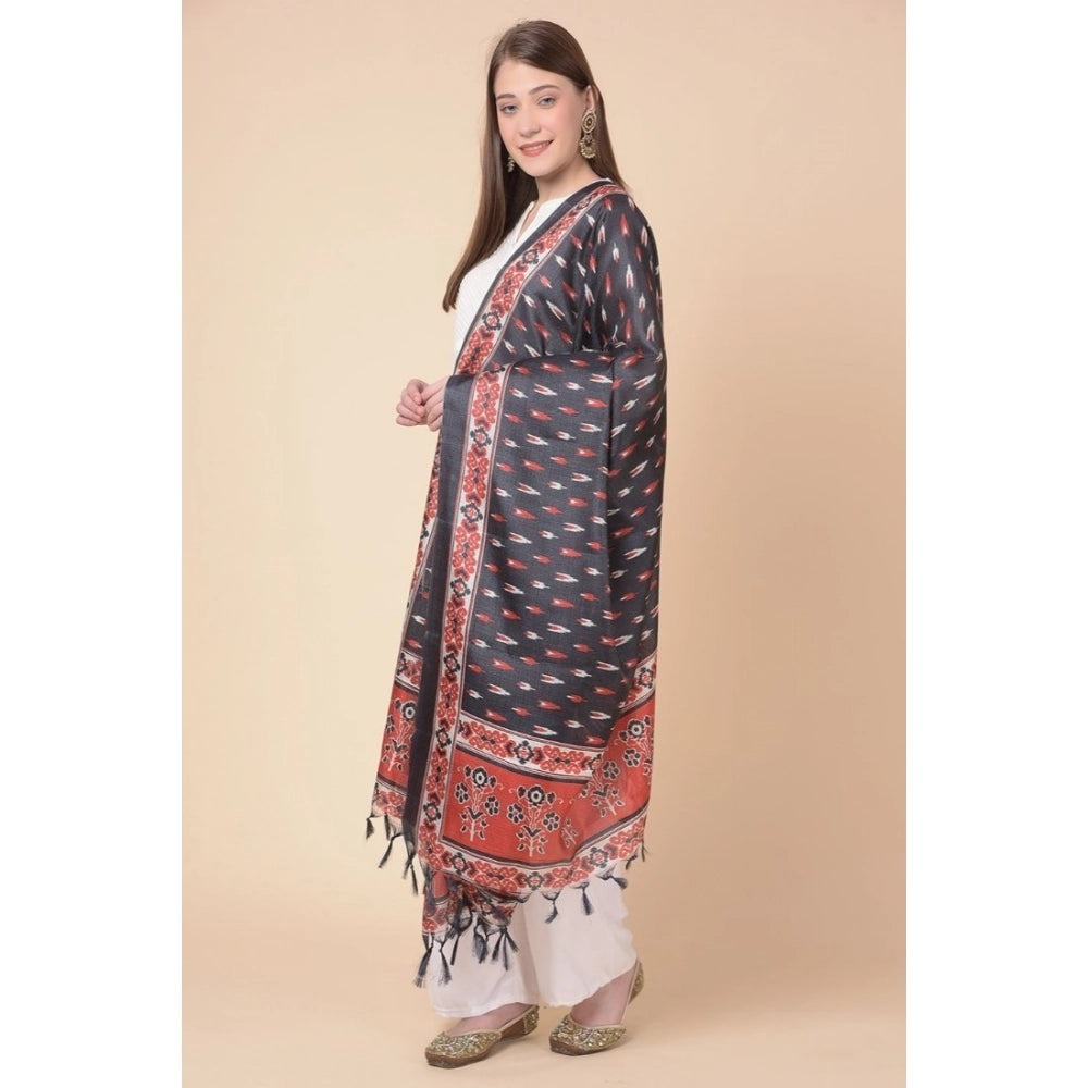 Generic Women's Art Silk Printed Dupatta (Black, Length: 2.25 to 2.50 Mtr)