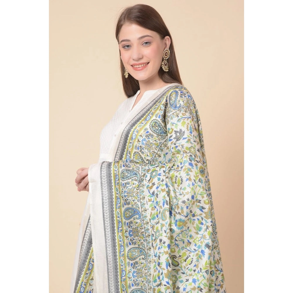 Generic Women's Art Silk Printed Dupatta (Grey, Length: 2.25 to 2.50 Mtr)