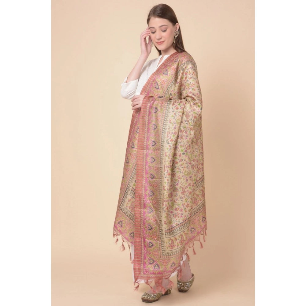 Generic Women's Art Silk Printed Dupatta (Pink, Length: 2.25 to 2.50 Mtr)