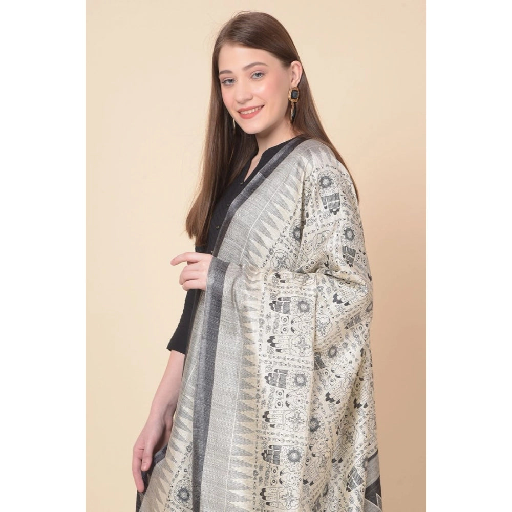 Generic Women's Art Silk Printed Dupatta (Black, Length: 2.25 to 2.50 Mtr)