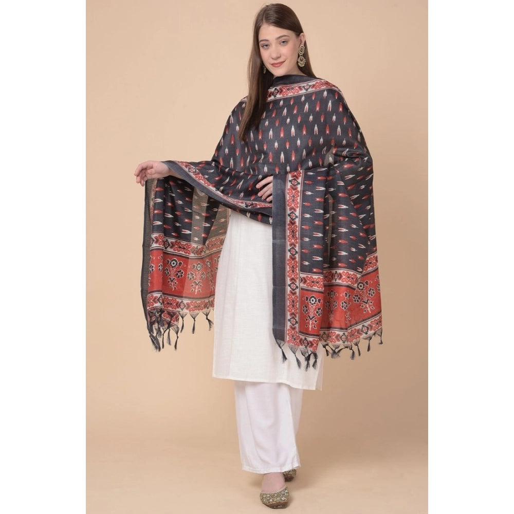 Generic Women's Art Silk Printed Dupatta (Black, Length: 2.25 to 2.50 Mtr)
