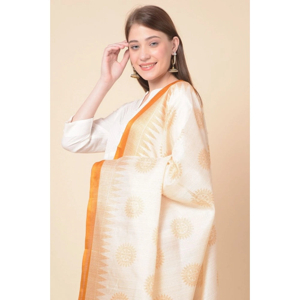 Generic Women's Art Silk Printed Dupatta (Orange, Length: 2.25 to 2.50 Mtr)