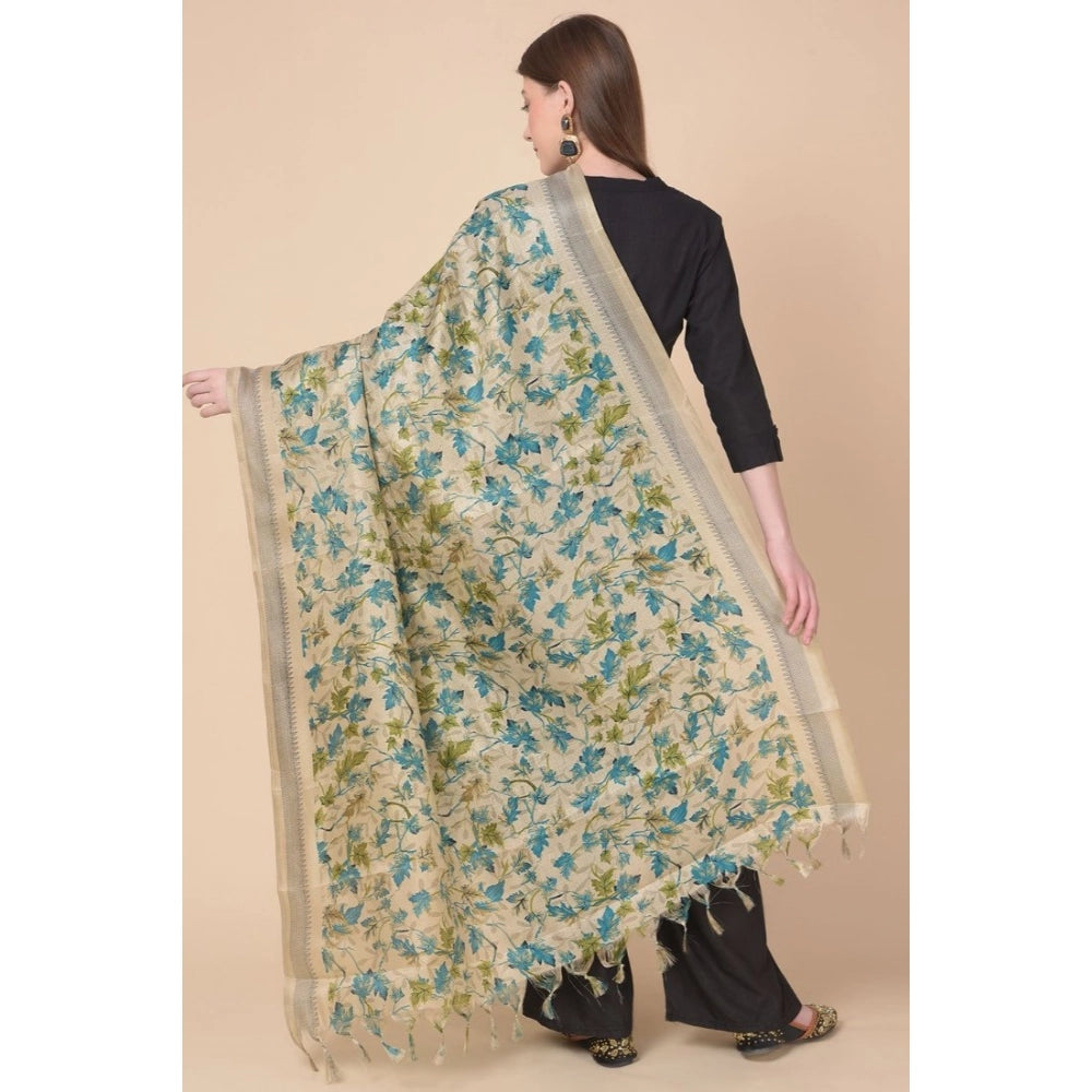 Generic Women's Art Silk Printed Dupatta (Gold, Length: 2.25 to 2.50 Mtr)