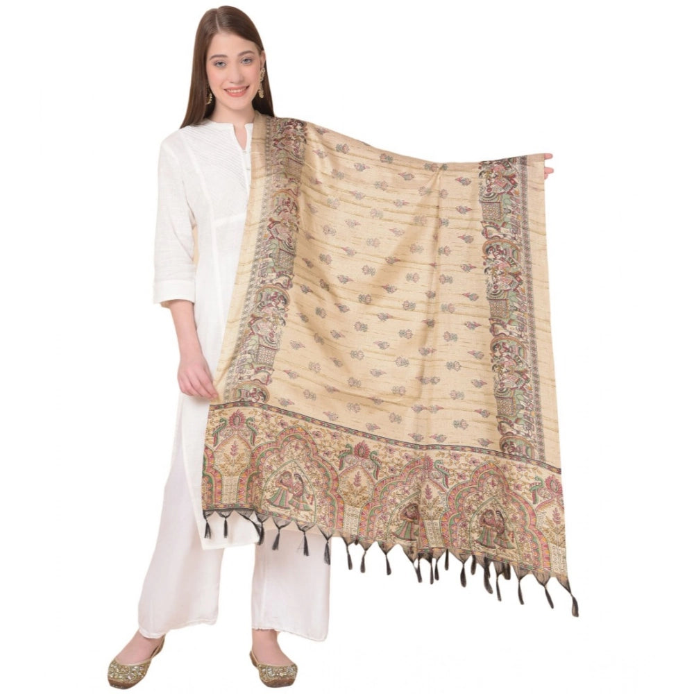 Generic Women's Art Silk Printed Dupatta (Gold, Length: 2.25 to 2.50 Mtr)