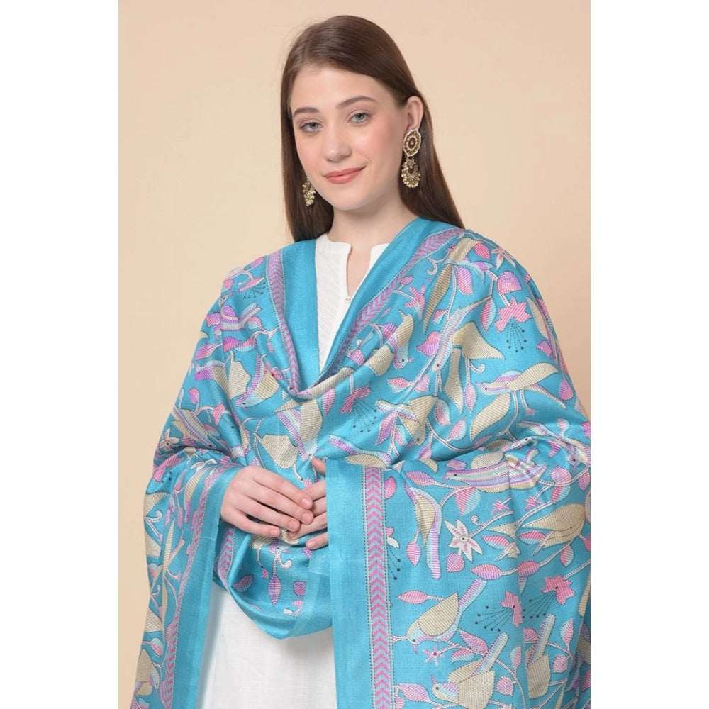Generic Women's Art Silk Printed Dupatta (Turquoise, Length: 2.25 to 2.50 Mtr)