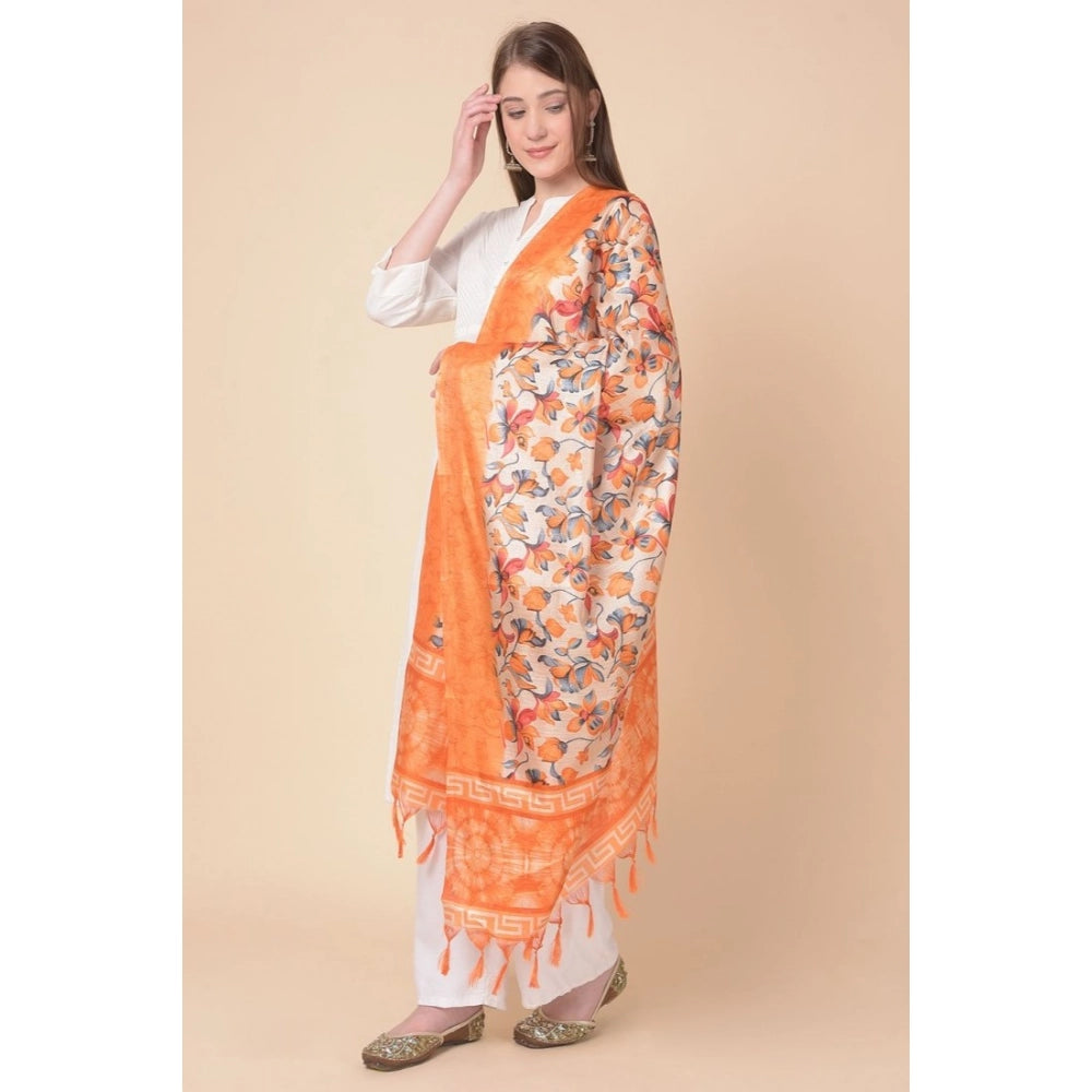 Generic Women's Art Silk Printed Dupatta (Orange, Length: 2.25 to 2.50 Mtr)
