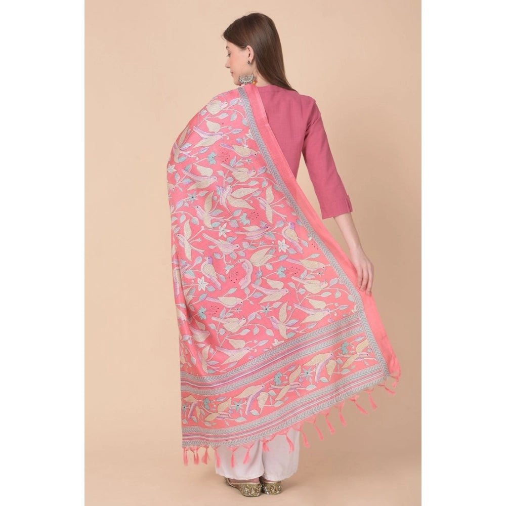 Generic Women's Art Silk Printed Dupatta (Pink, Length: 2.25 to 2.50 Mtr)