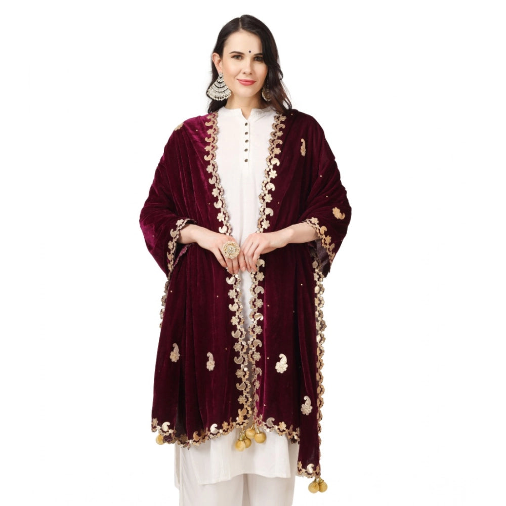 Generic Women's Velvet Gotta Patti Dupatta (Purple, Length: 2.25 to 2.50 Mtr)