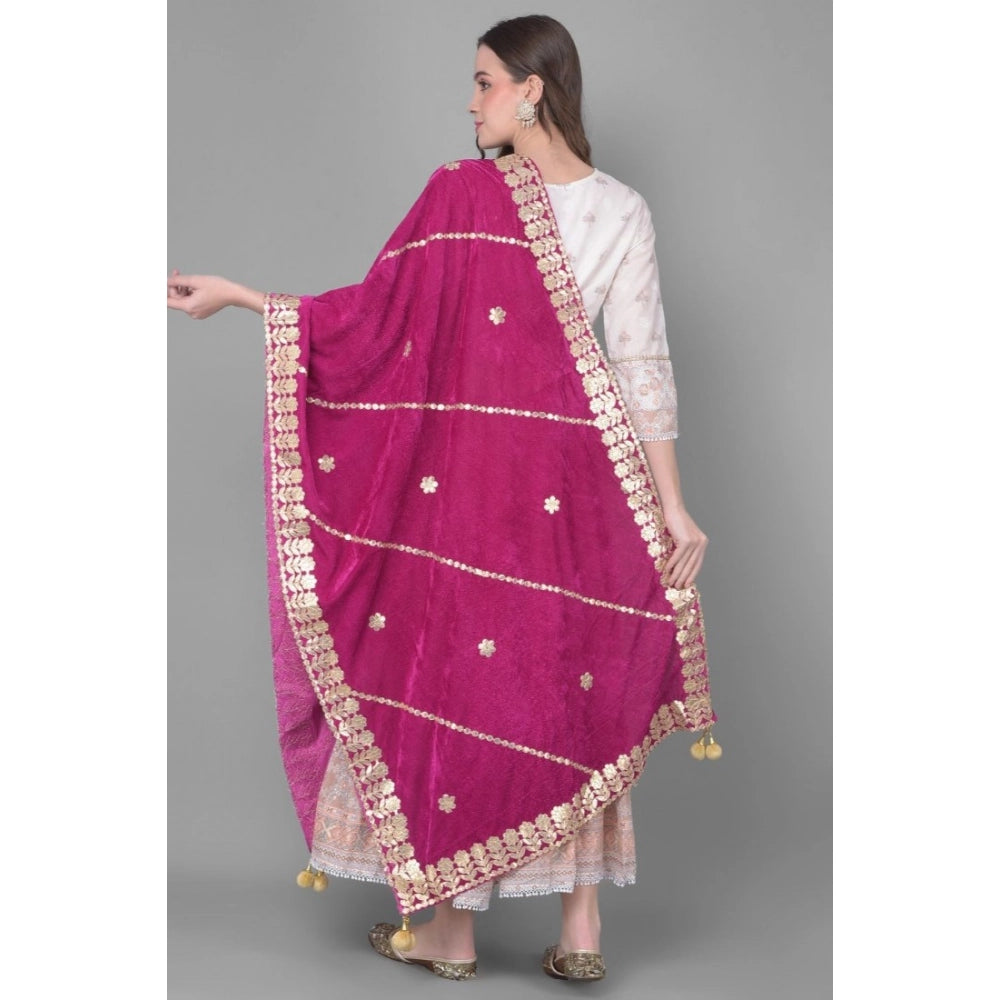 Generic Women's Velvet Gotta Patti Dupatta (Purple, Length: 2.25 to 2.50 Mtr)