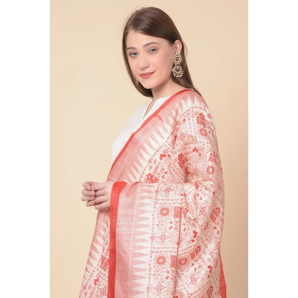 Generic Women's Art Silk Printed Dupatta (Orange, Length: 2.25 to 2.50 Mtr)