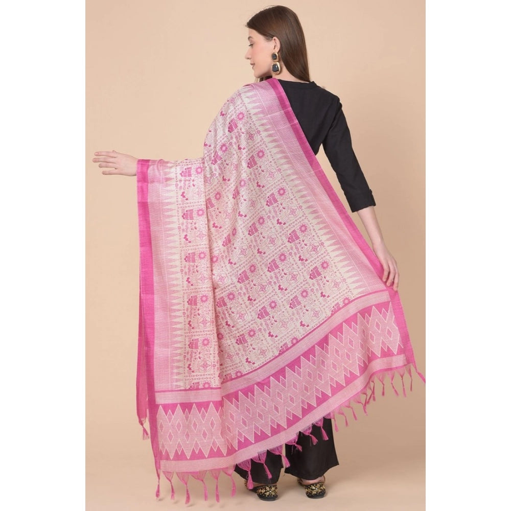 Generic Women's Art Silk Printed Dupatta (Pink, Length: 2.25 to 2.50 Mtr)
