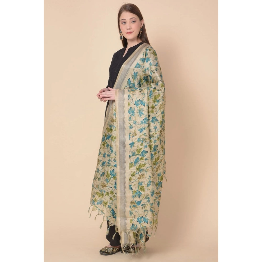 Generic Women's Art Silk Printed Dupatta (Gold, Length: 2.25 to 2.50 Mtr)