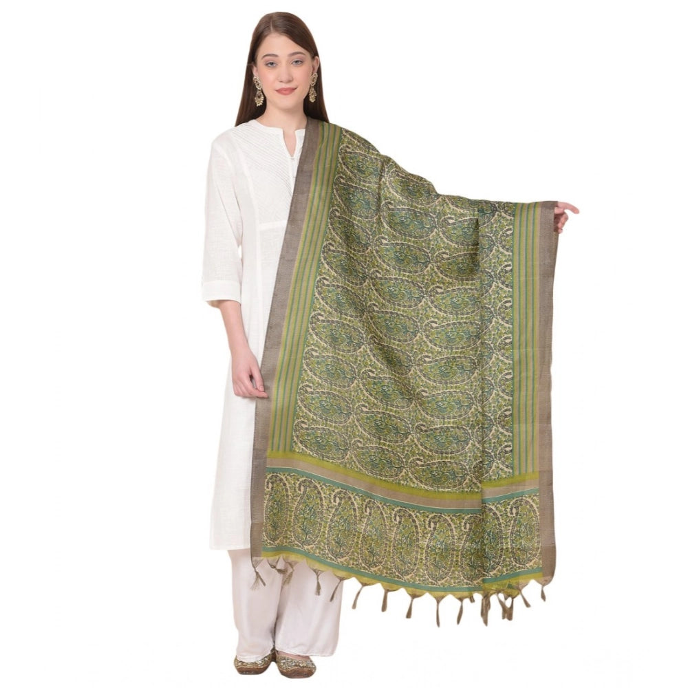 Generic Women's Art Silk Printed Dupatta (Green, Length: 2.25 to 2.50 Mtr)