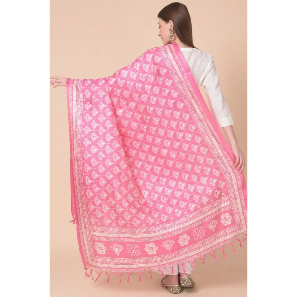 Generic Women's Art Silk Printed Dupatta (Pink, Length: 2.25 to 2.50 Mtr)