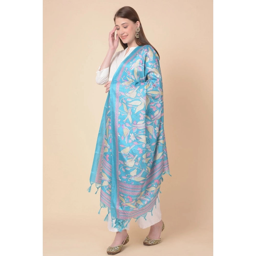 Generic Women's Art Silk Printed Dupatta (Turquoise, Length: 2.25 to 2.50 Mtr)