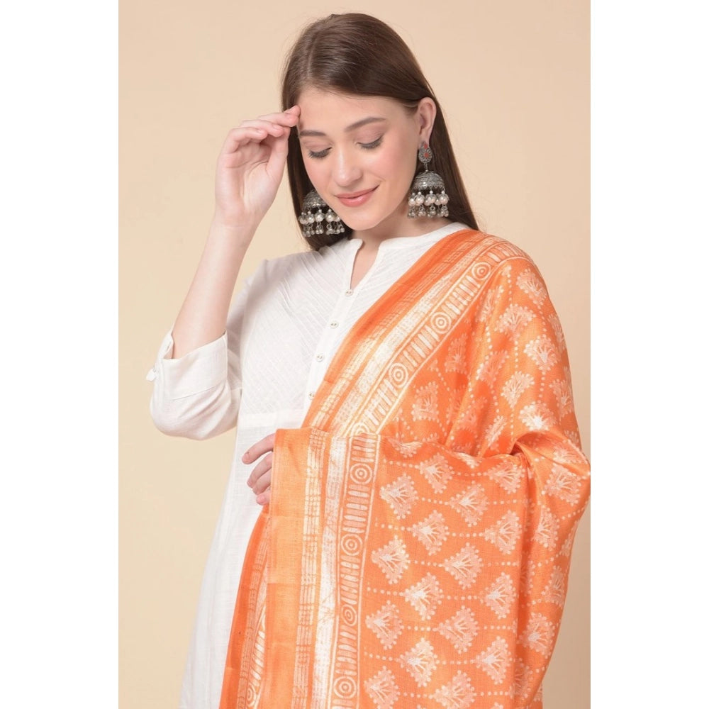 Generic Women's Art Silk Printed Dupatta (Orange, Length: 2.25 to 2.50 Mtr)