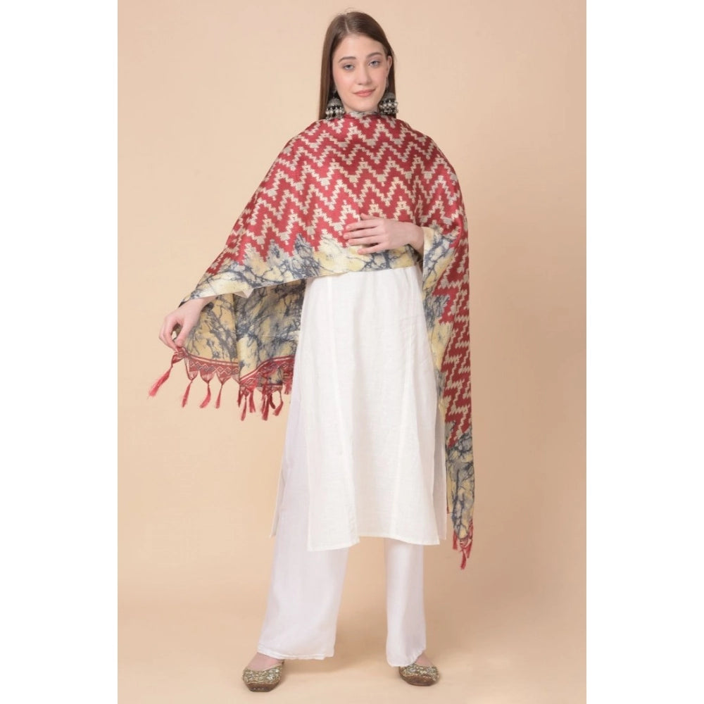Generic Women's Art Silk Printed Dupatta (Maroon, Length: 2.25 to 2.50 Mtr)