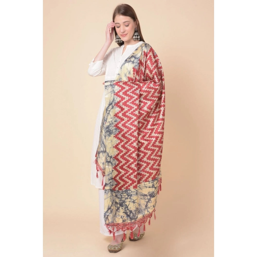 Generic Women's Art Silk Printed Dupatta (Maroon, Length: 2.25 to 2.50 Mtr)