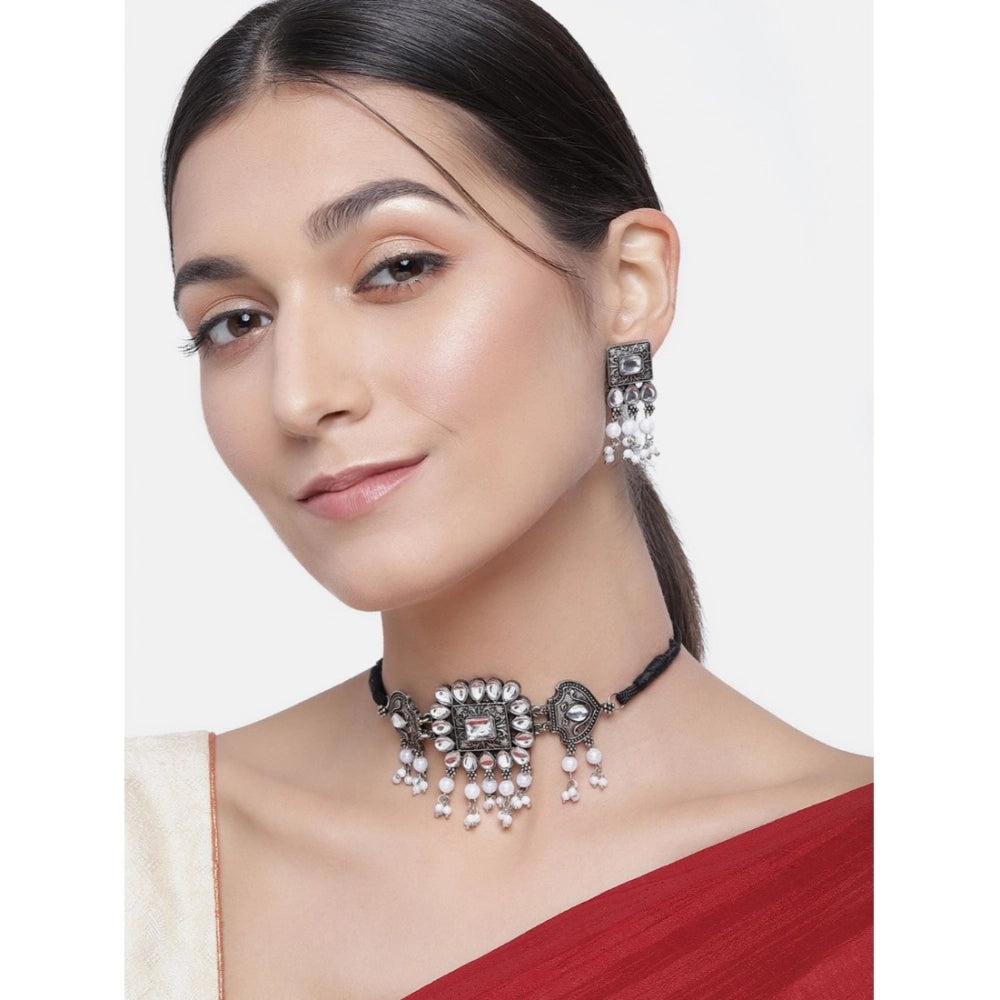 Generic Women's Rose Gold Plated Alloy Necklace & Earings Set (Silver)