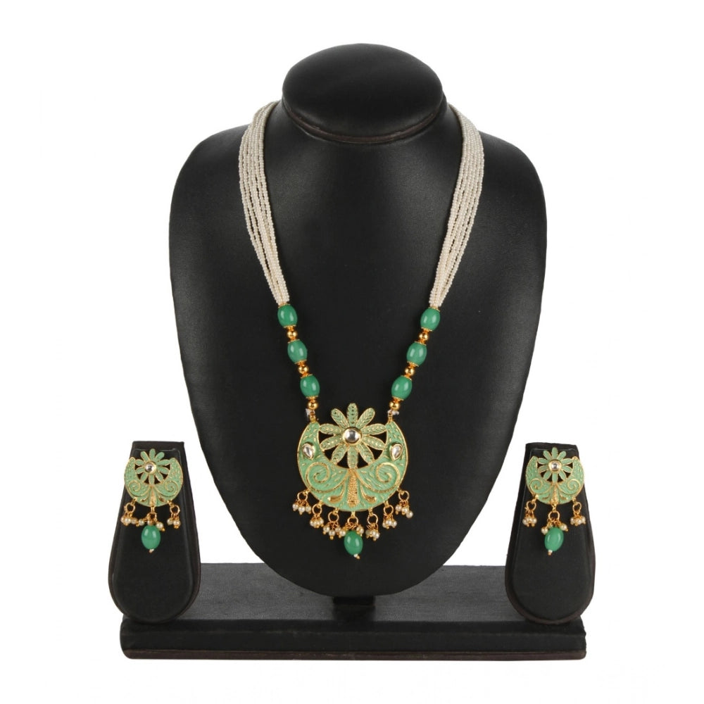 Generic Women's Rose Gold Plated Alloy Necklace & Earings Set (Green)