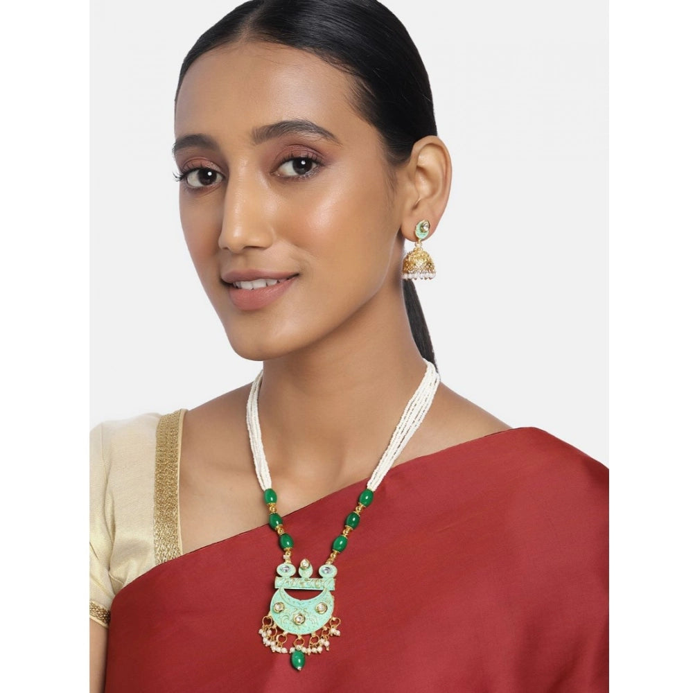 Generic Women's Rose Gold Plated Alloy Necklace & Earings Set (Green)