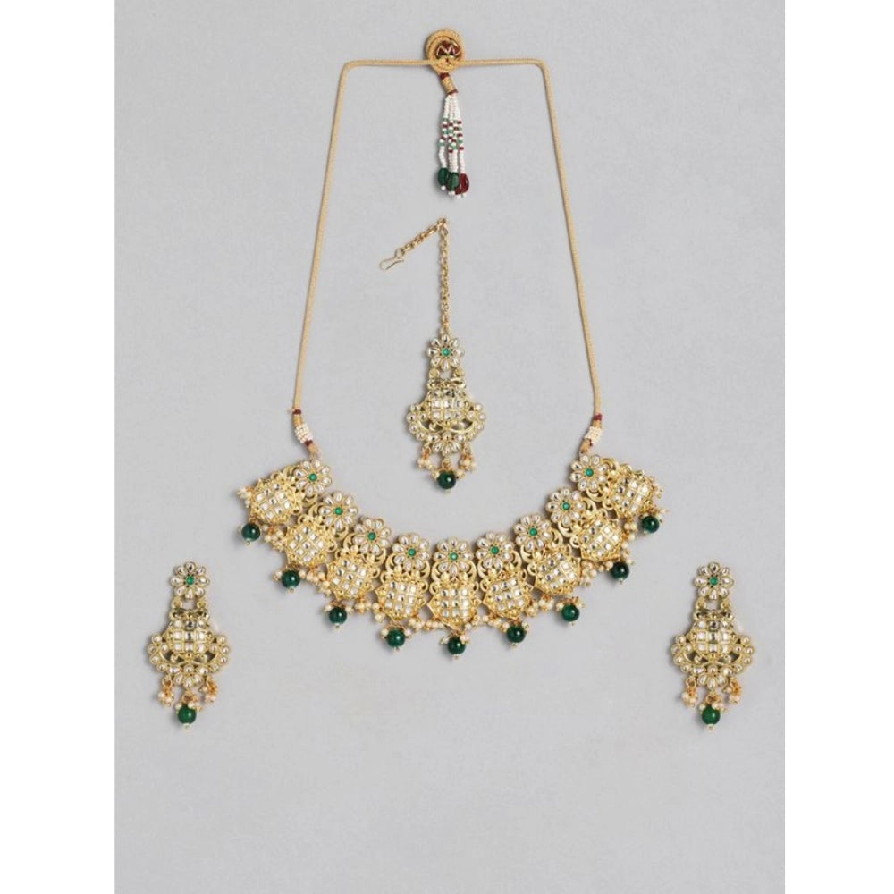 Generic Women's Rose Gold Plated Alloy Necklace & Earings Set (Green)