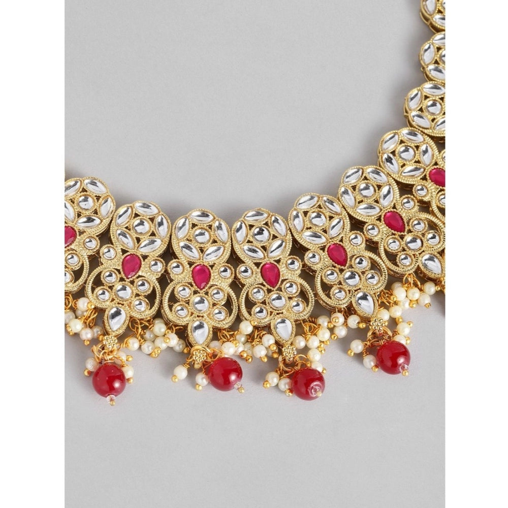 Generic Women's Rose Gold Plated Alloy Necklace & Earings Set (Red)