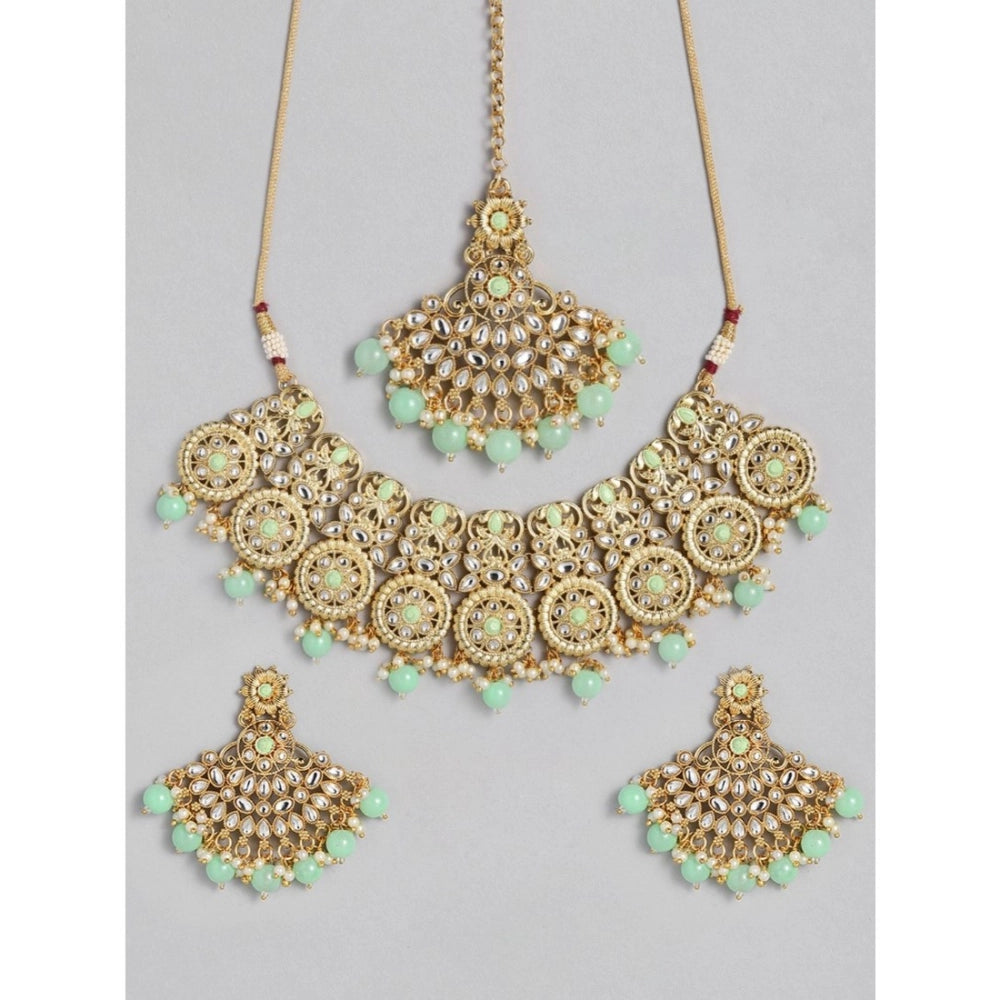 Generic Women's Rose Gold Plated Alloy Necklace & Earings Set (Light Green)