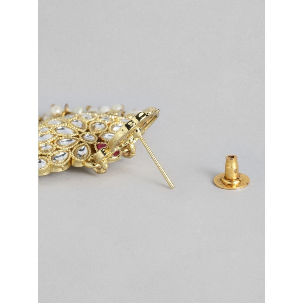 Generic Women's Rose Gold Plated Alloy Kundan Earrings & Mangtikka (White)