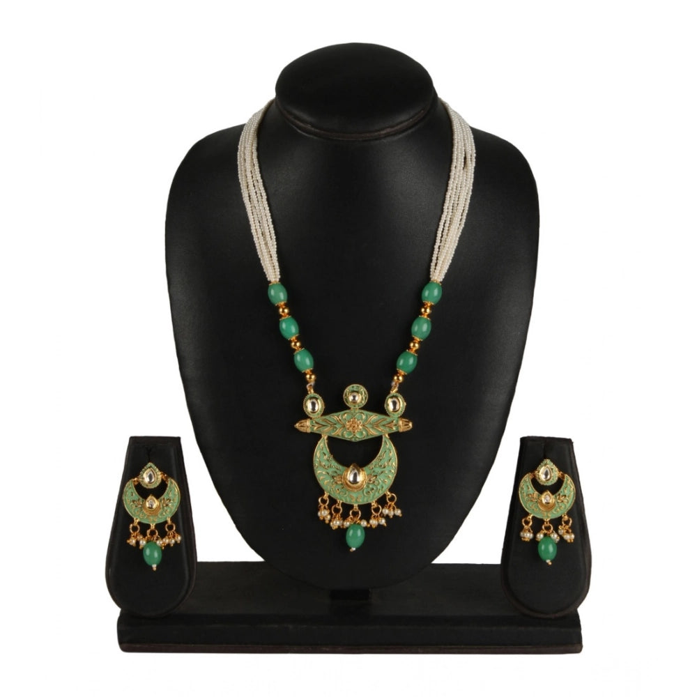Generic Women's Rose Gold Plated Alloy Necklace & Earings Set (Green)