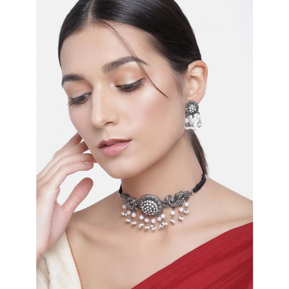 Generic Women's Rose Gold Plated Alloy Necklace & Earings Set (Silver & White)