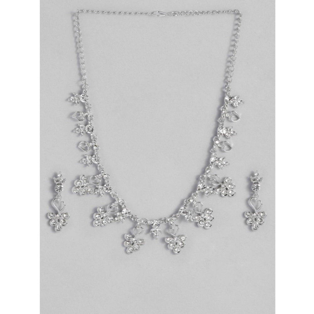 Generic Women's Rose Gold Plated Brass Necklace & Earings Set (Silver)