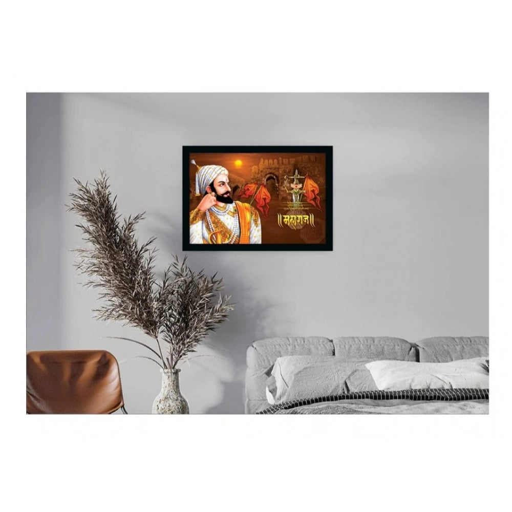 Generic Shivaji Maharaj Painting Vinyl Sparkle Coated with Synthetic Photo Frame (Multicolor)