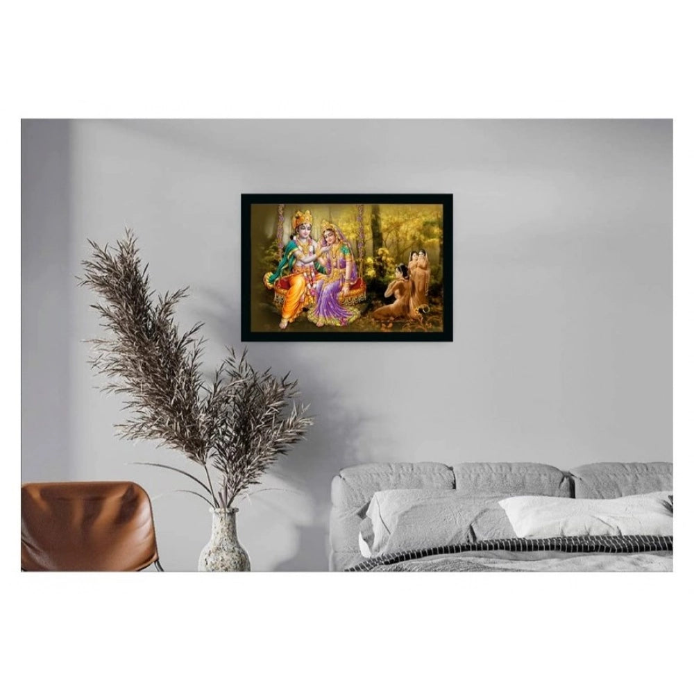 Generic Radha Krishna Painting Vinyl Sparkle Coated with Synthetic Photo Frame (Multicolor)