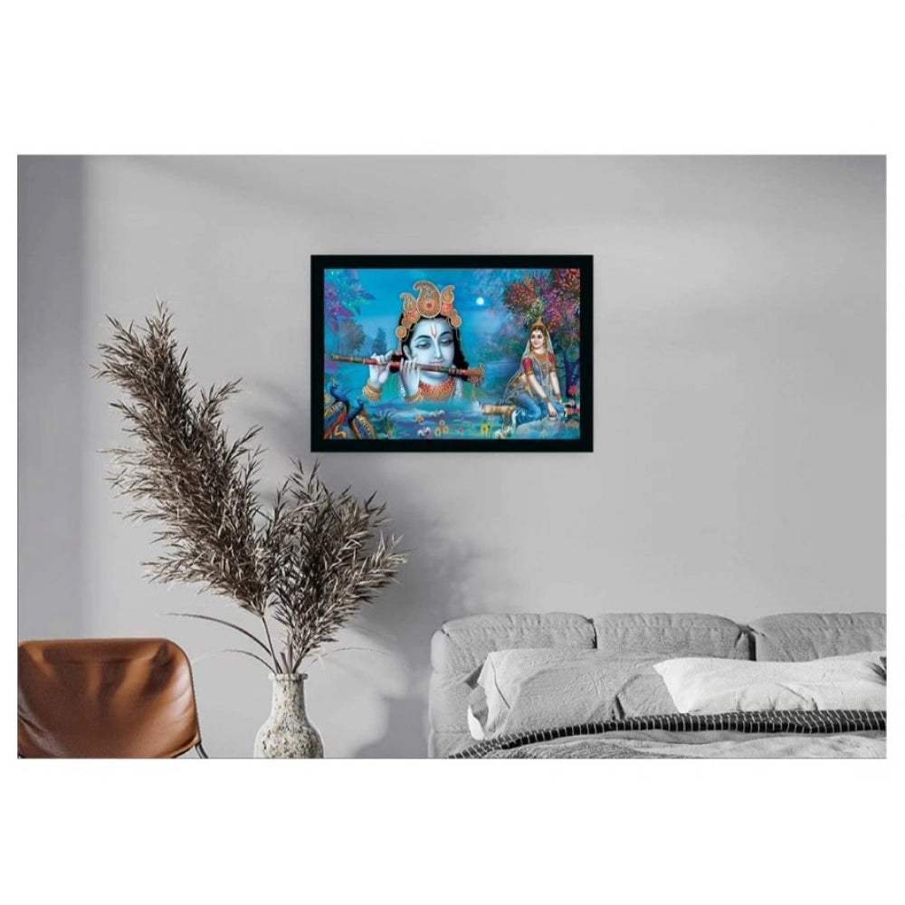 Generic Radha Krishna Painting Vinyl Sparkle Coated with Synthetic Photo Frame (Multicolor)