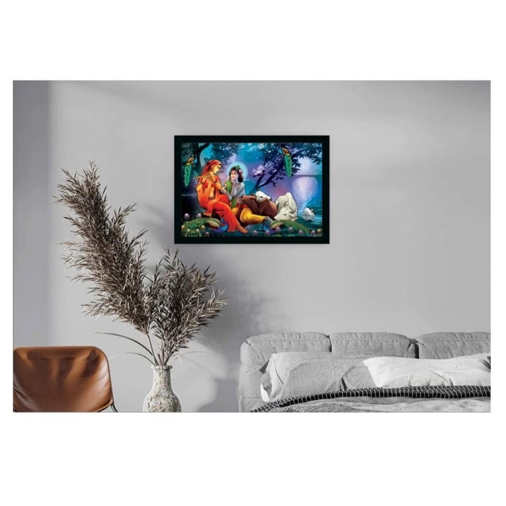 Generic Radha Krishna Painting Vinyl Sparkle Coated with Synthetic Photo Frame (Multicolor)
